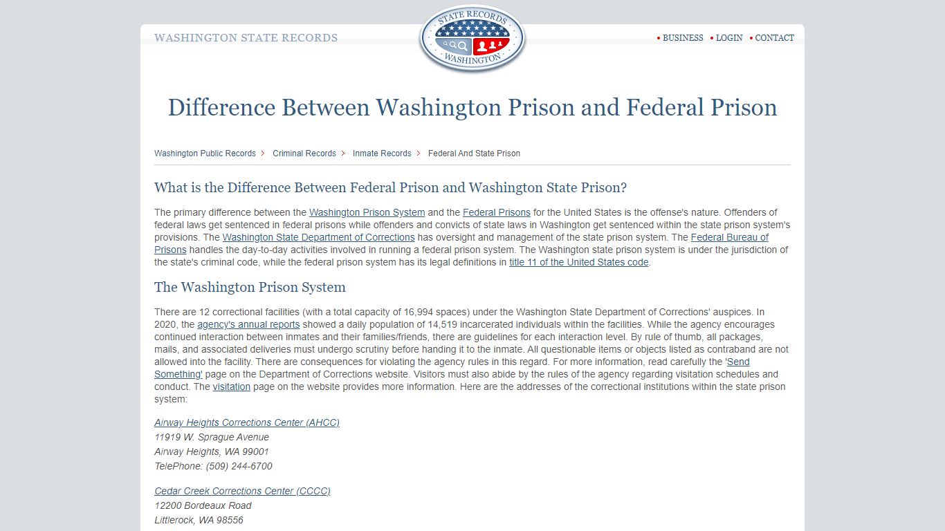 Washington State Prisons | StateRecords.org